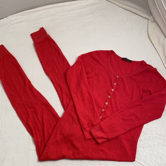 Wildfox red thermal MERRY onesie pajama or base layer M - Picture 2 of 10